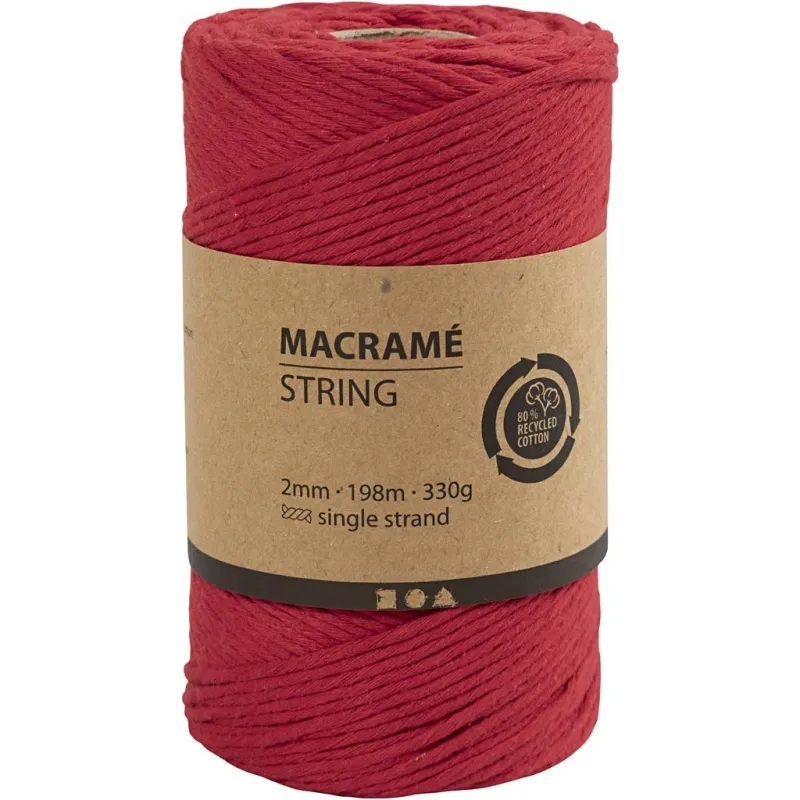 Makramée-Garn, L 198 m, D 2 mm, Rot, 330 g/ 1 Rolle