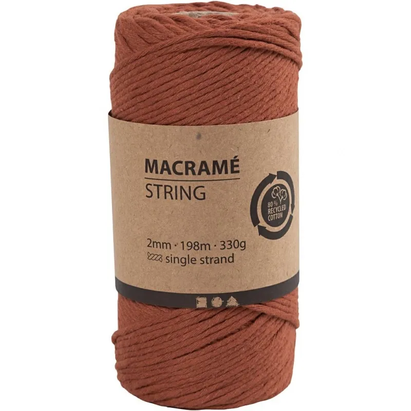 Makramée-Garn, L 198 m, D 2 mm, Orange gebrannt, 330 g/ 1 Rolle