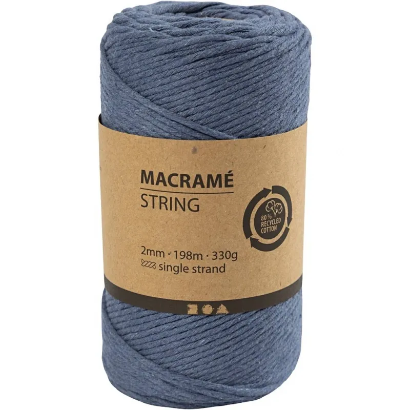 Makramée-Garn, L 198 m, D 2 mm, Blau, 330 g/ 1 Rolle