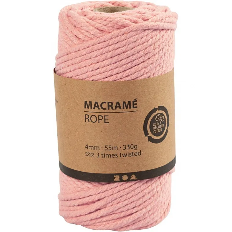 Makramée-Kordel, L 55 m, D 4 mm, Rosa, 330 g/ 1 Rolle