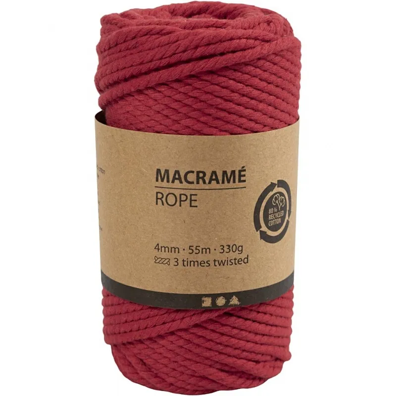 Makramée-Kordel, L 55 m, D 4 mm, Rot, 330 g/ 1 Rolle