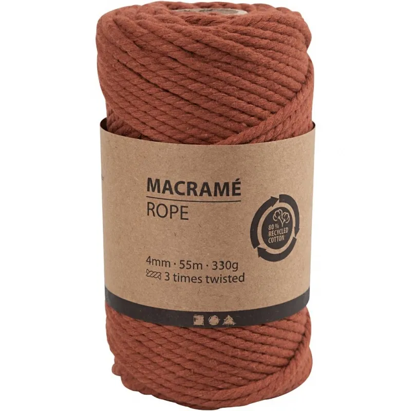 Makramée-Kordel, L 55 m, D 4 mm, Orange gebrannt, 330 g/ 1 Rolle