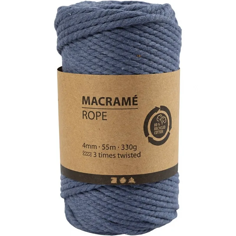Makramée-Kordel, L 55 m, D 4 mm, Blau, 330 g/ 1 Rolle
