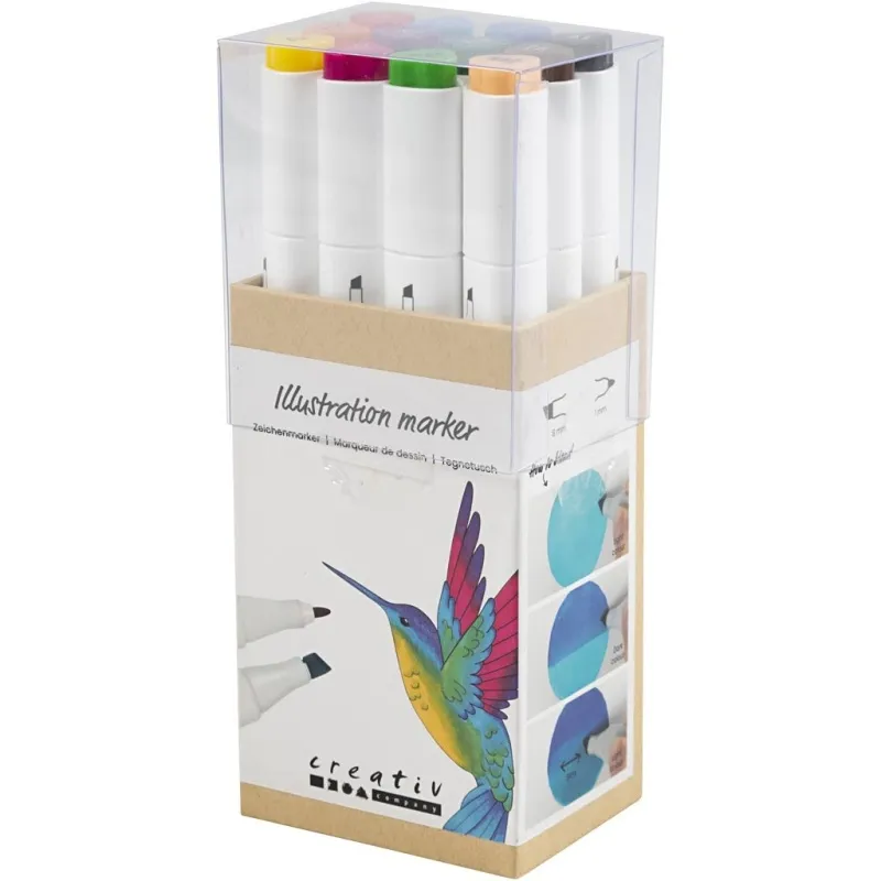Twin Marker Filzstifte, Strichstärke 1+8 mm, Standard-Farben, 12 Stk/ 1 Pck