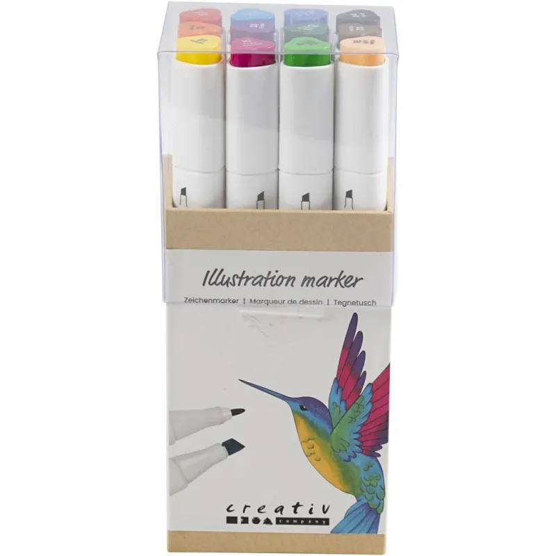 Twin Marker Filzstifte, Strichstärke 1+8 mm, Standard-Farben, 12 Stk/ 1 Pck