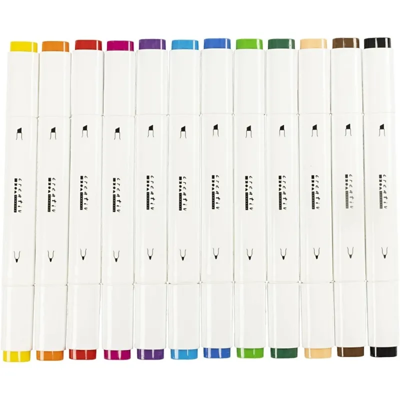Twin Marker Filzstifte, Strichstärke 1+8 mm, Standard-Farben, 12 Stk/ 1 Pck