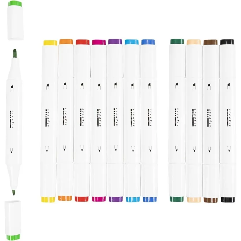 Twin Marker Filzstifte, Strichstärke 1+8 mm, Standard-Farben, 12 Stk/ 1 Pck