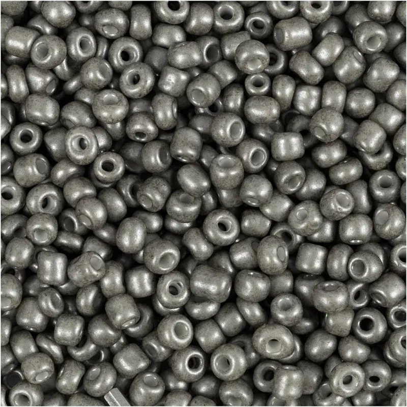 Rocailles-Perlen, D 3 mm, Größe 8/0, Lochgröße 0,6-1,0 mm, Grau, 25 g/ 1 Pck