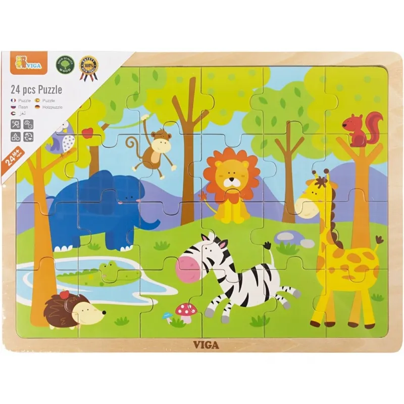 VIGA Holzpuzzle, Safari-Tiere, Größe 30x22,5 cm, 24 Stücke, 1 Stk