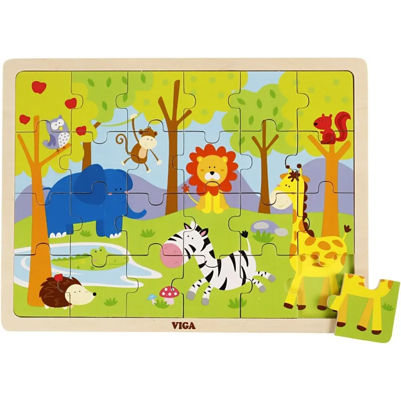VIGA Holzpuzzle, Safari-Tiere, Größe 30x22,5 cm, 24 Stücke, 1 Stk