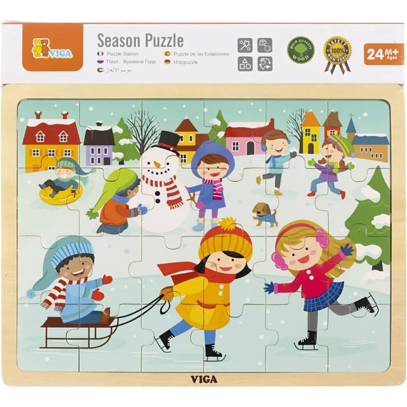 VIGA Holzpuzzle Jahreszeiten, Winter, Größe 30x22,5 cm, 24 Stücke, 1 Stk