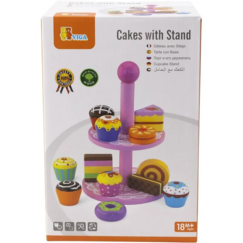 VIGA Cupcakes mit Kuchenregal, Größe 25,5 cm, 1 Set