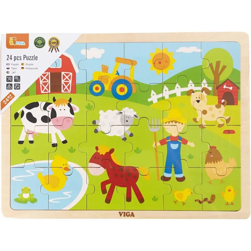 VIGA Holzpuzzles, Bauernhoftiere, Größe 30x22,5 cm, 24 Stücke, 1 Stk
