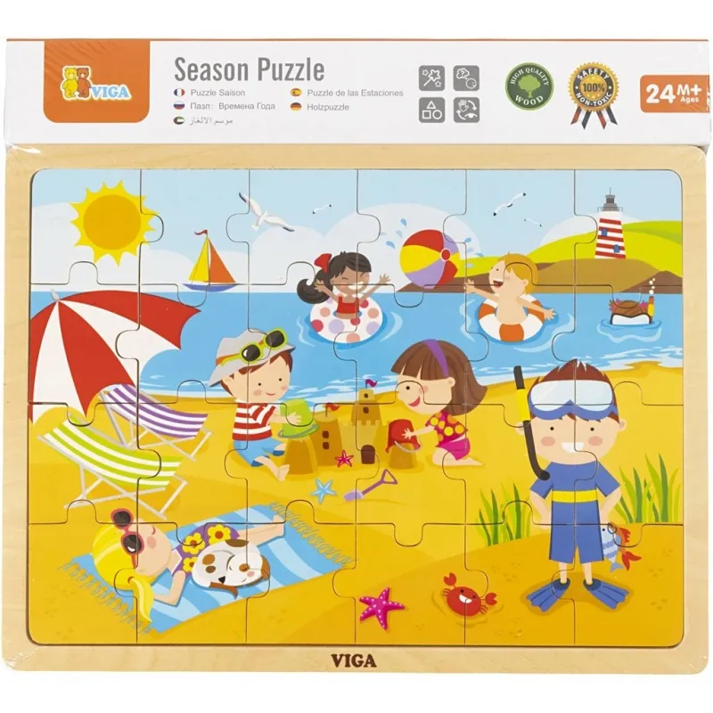 VIGA Holzpuzzle Jahreszeiten, Sommer, Größe 30x22,5 cm, 24 Stücke, 1 Stk