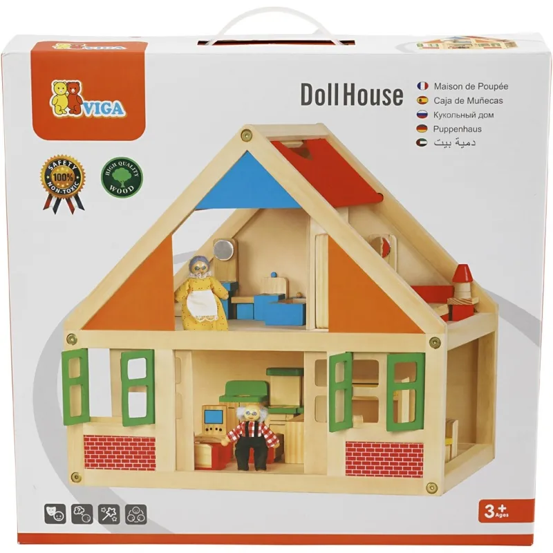 VIGA Puppenhaus aus Holz, Größe 43x40x27 cm, 1 Stk