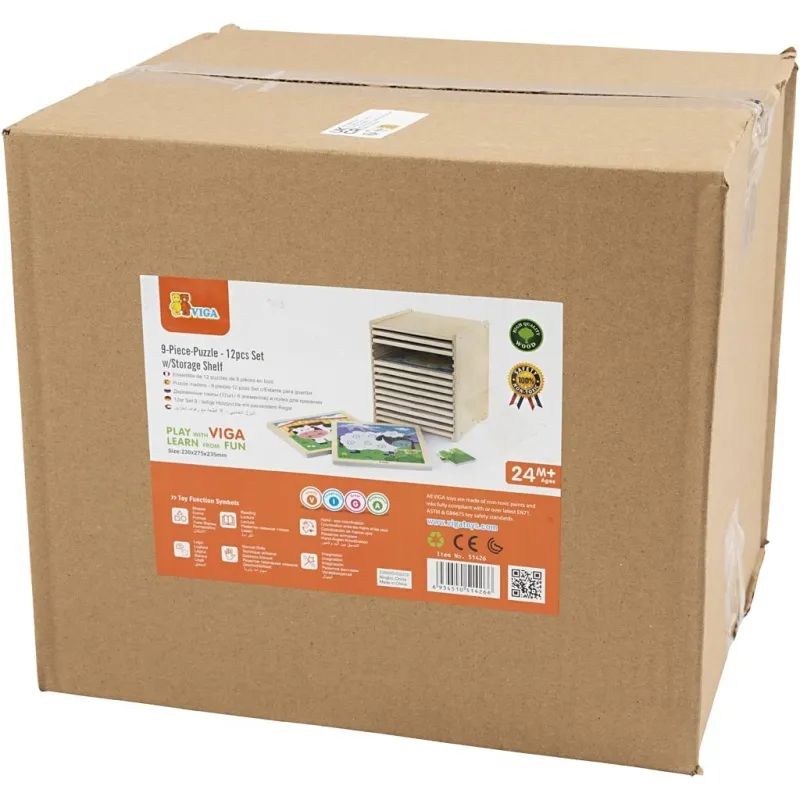 VIGA Puzzle-Set mit 12 Puzzles, Größe 23x27,5x23,5 cm, 12X9 Stücke, 12 Teile/ 1 Set