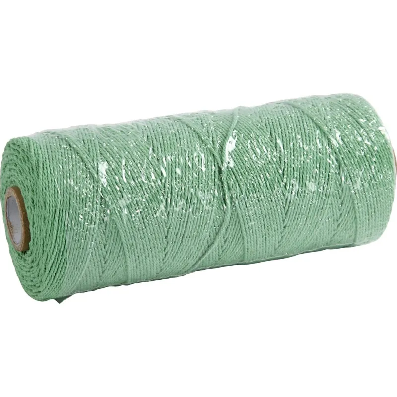 Macramé-Kordel, L 315 m, Dicke 1 mm, Dünne Qualität 12/12, Hellgrün, 220 g/ 1 Knäuel