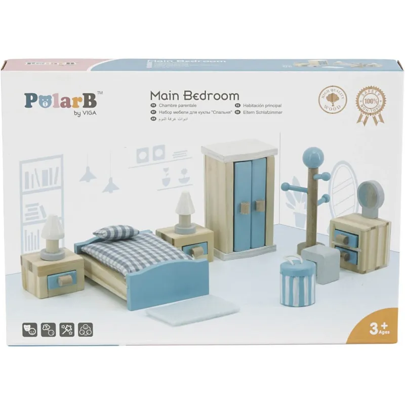 VIGA Puppenhausmöbel, Schlafzimmer, Größe 2x2x7,5 cm, 8 Teile/ 1 Set