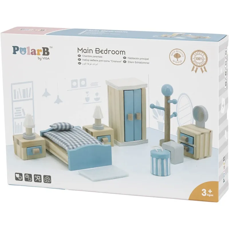 VIGA Puppenhausmöbel, Schlafzimmer, Größe 2x2x7,5 cm, 8 Teile/ 1 Set