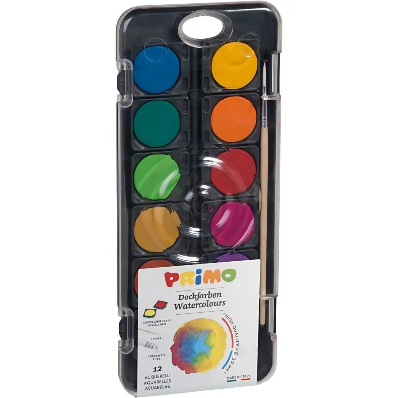 PRIMO Wasserfarben, D 30 mm, Sortierte Farben, 12 Farbe/ 1 Pck