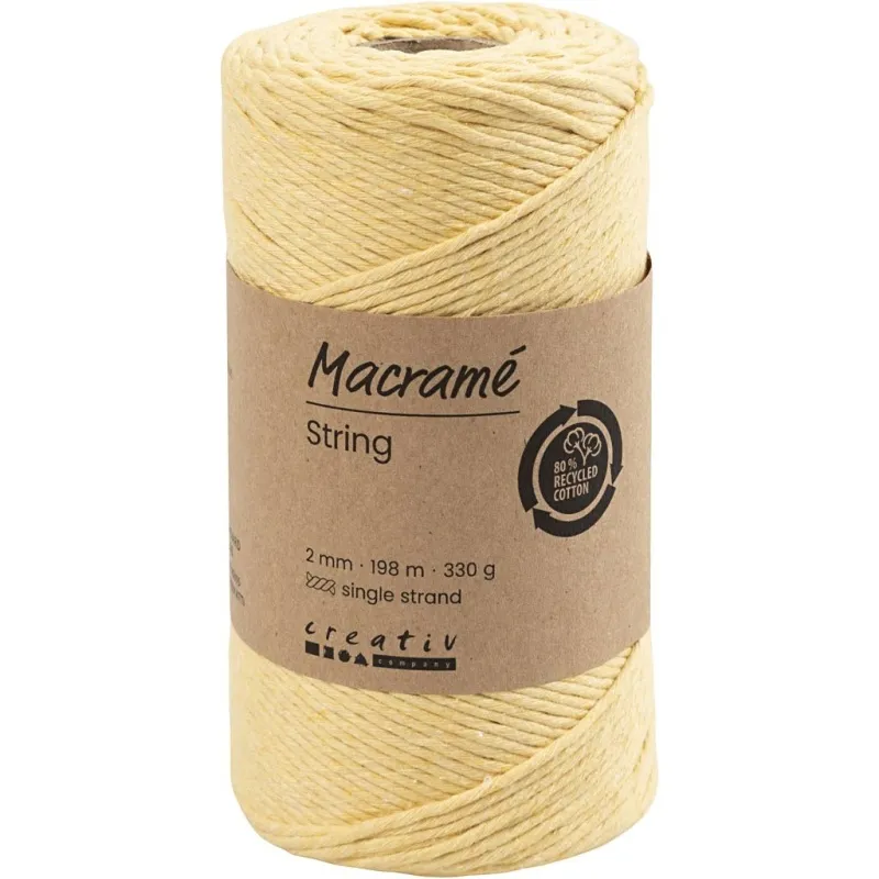 Makramée-Garn, L 198 m, D 2 mm, Hellgelb, 330 g/ 1 Rolle