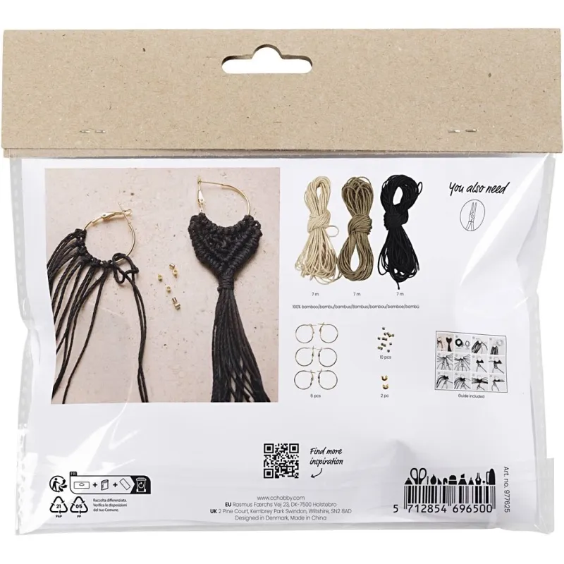 Mini Kreativ Set Makramée, Ohrringe, Schwarz, Olivbraun, Beige, 1 Pck