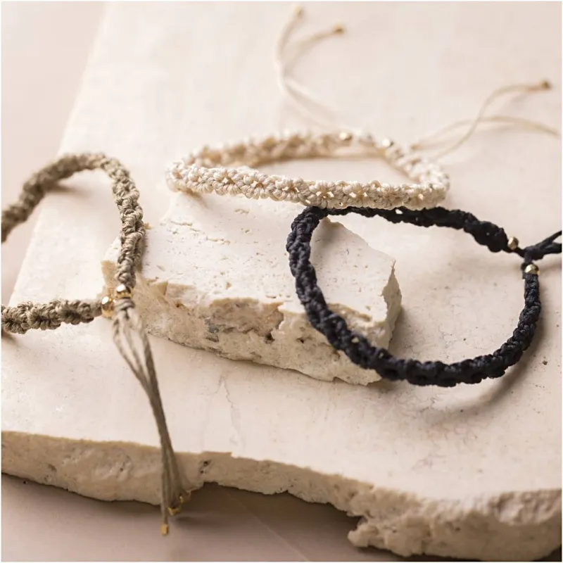 Mini Kreativ Set Makramée, Armband, Schwarz, Olivbraun, Beige, 1 Pck