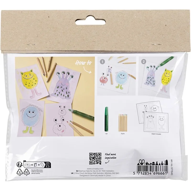 Mini Kreativ Set Ausmalen, Monster, Sortierte Farben, 1 Pck
