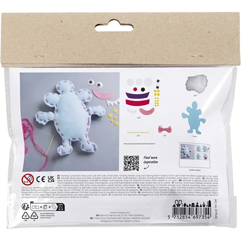 Mini Kreativ Set Nähen, Filzmonster, Sortierte Farben, 1 Pck