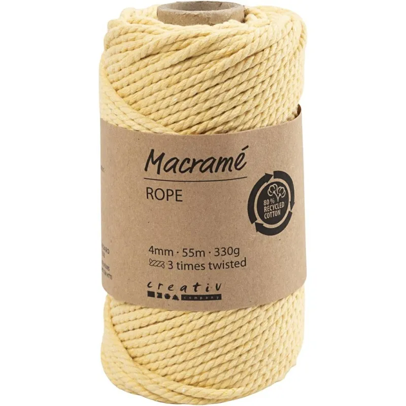 Makramée-Kordel, L 55 m, D 4 mm, Hellgelb, 330 g/ 1 Rolle