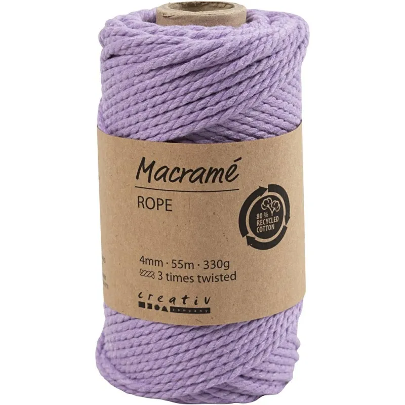 Makramée-Kordel, L 55 m, D 4 mm, Flieder, 330 g/ 1 Rolle