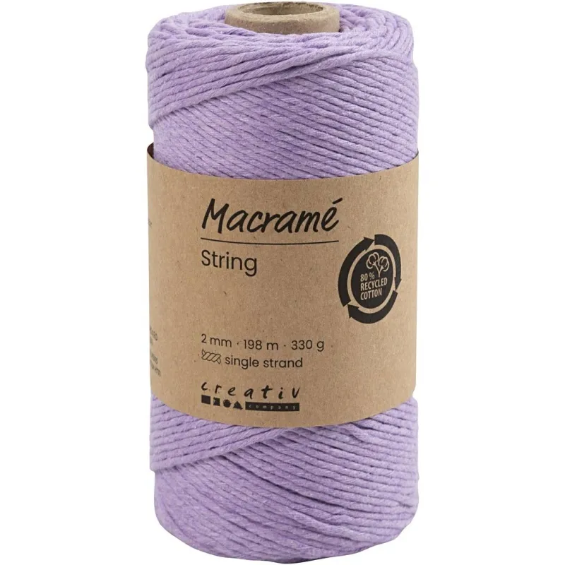 Makramée-Garn, L 198 m, D 2 mm, Flieder, 330 g/ 1 Rolle