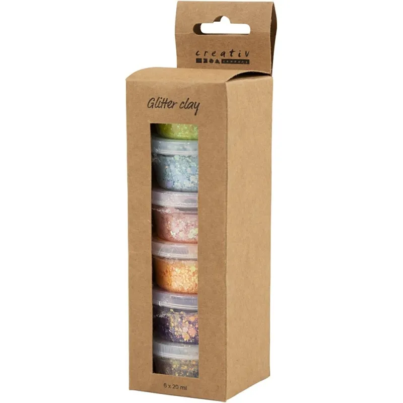Glitter Clay, Pastellfarben, 6x20 g/ 1 Pck
