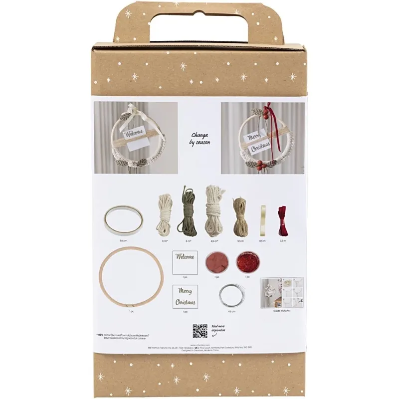 Kreativ Set Makramée, Adventskranz, Moosgrün, Weihnachtsrot, Naturweiß, 1 Pck
