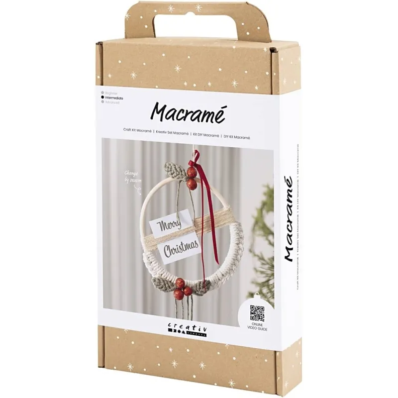 Kreativ Set Makramée, Adventskranz, Moosgrün, Weihnachtsrot, Naturweiß, 1 Pck