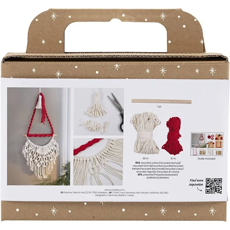 Mini Kreativ Set Makramée, Weihnachtsmann, Weihnachtsrot, Naturweiß, 1 Pck