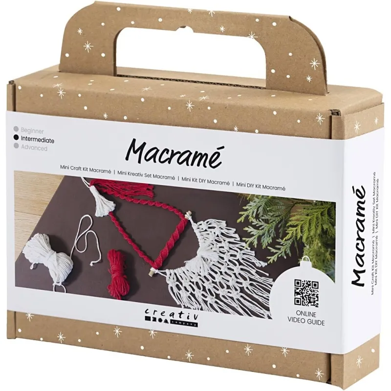 Mini Kreativ Set Makramée, Weihnachtsmann, Weihnachtsrot, Naturweiß, 1 Pck