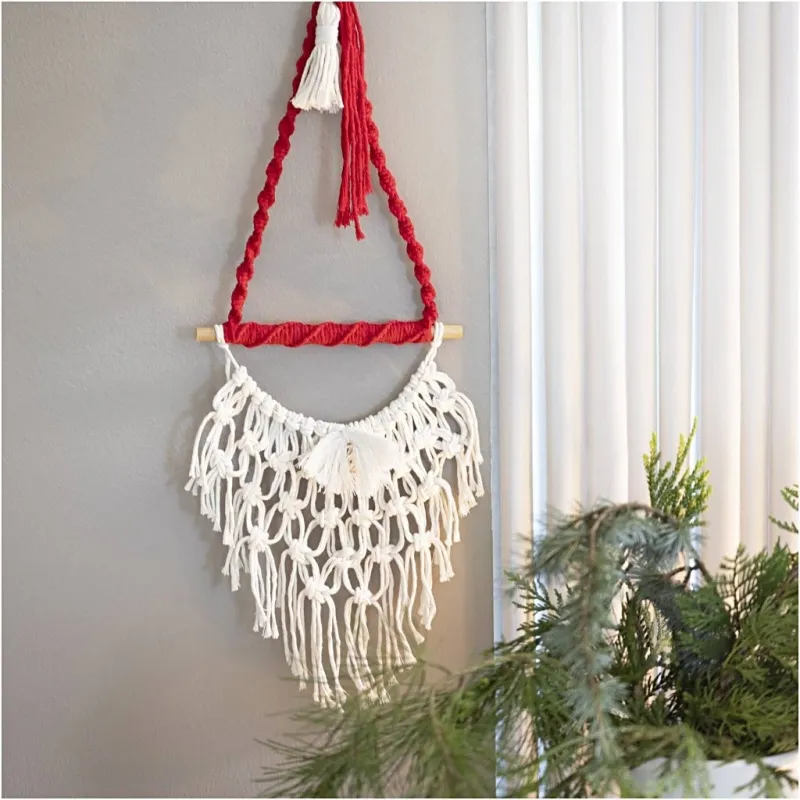 Mini Kreativ Set Makramée, Weihnachtsmann, Weihnachtsrot, Naturweiß, 1 Pck