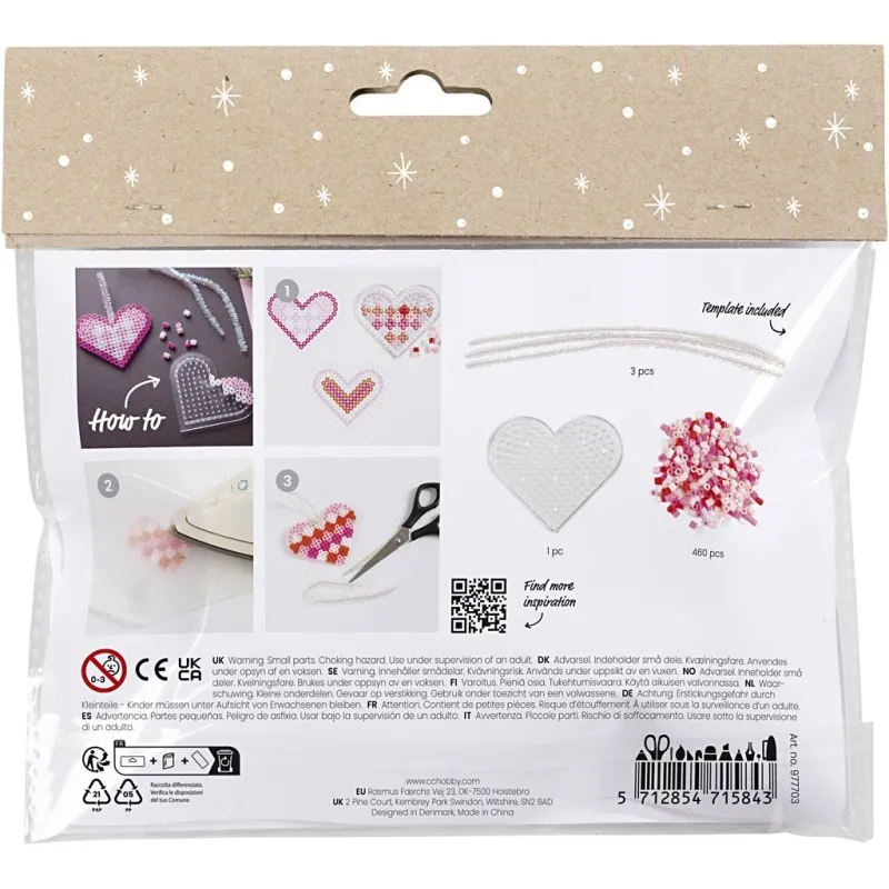 Mini Kreativ Set Bügelperlen, Weihnachtsherzen, Pink, Hellpink, Primärrot, Weiß, 1 Pck