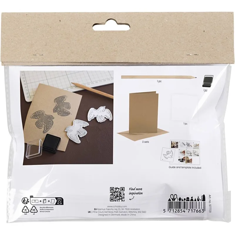 Mini Kreativ Set Stempeldruck, Karte mit Tauben, Beige, 1 Pck