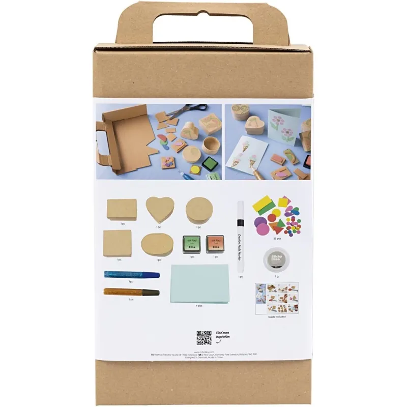 Kreativ Set Stempeldruck, Dekorierte Schachteln und Karten, Beige, Mittelgrün, Mint, Rot transparent, 1 Pck