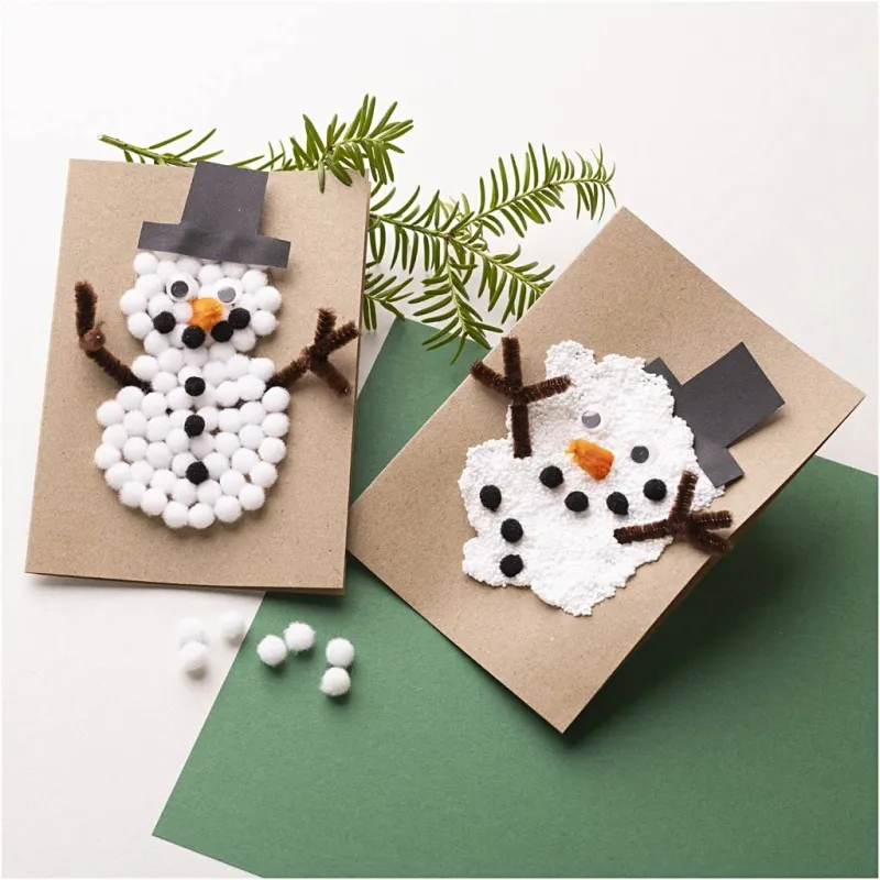 Mini Kreativ Set Dekoration, Weihnachtskarten mit Schneemann, Schwarz, Braun, Mittelorange, Weiß, 1 Pck
