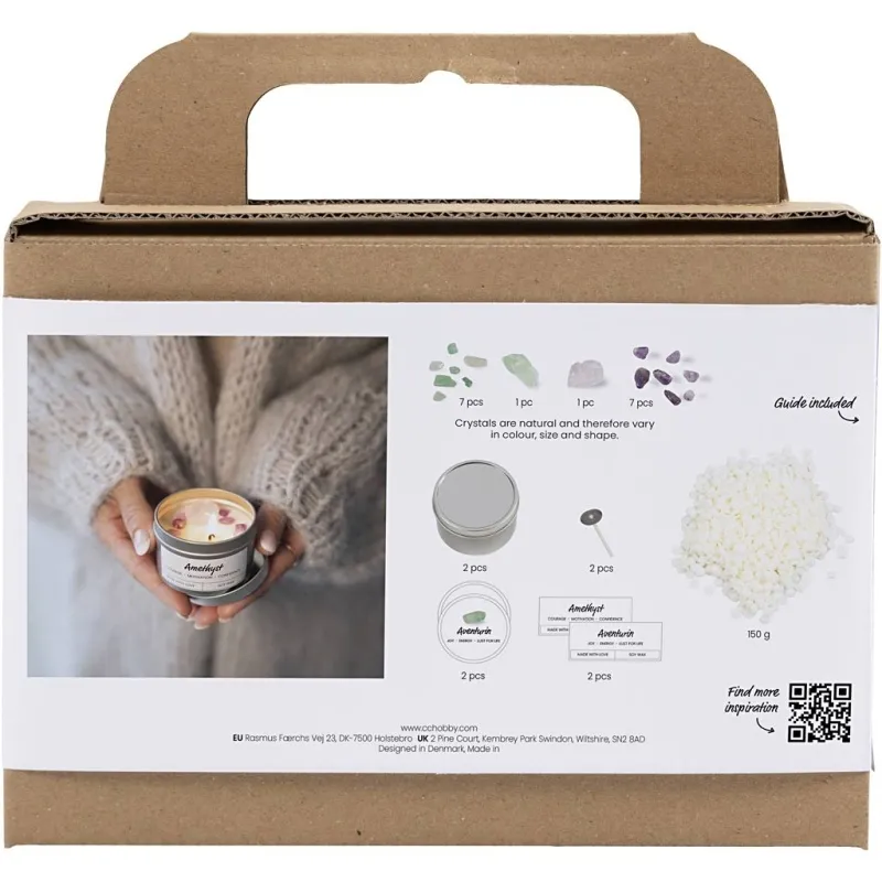 Mini Kreativ Set Kerzengießen, Sojawachskerze mit Aventurin und Amethyst, Creme, Creme, 1 Pck