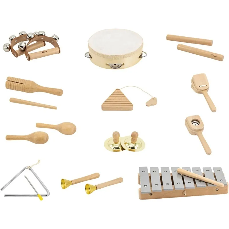 VIGA Aktivitätsbrett mit Schlaginstrumenten , H 48 cm, L 75, B 6,6, 12 Teile/ 1 Pck