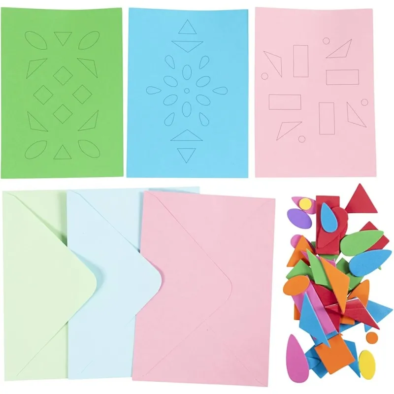 Mini Kreativ Set Dekoration, Dekorierte Karten, Blau, Grün, Pink, 1 Pck