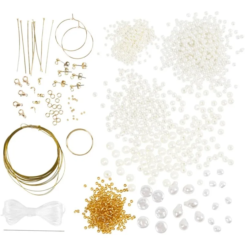 Kreativ Mix Schmuck, Halsketten, Armbänder, Ohrringe, Vergoldet, Perlmuttweiß, 1 Pck