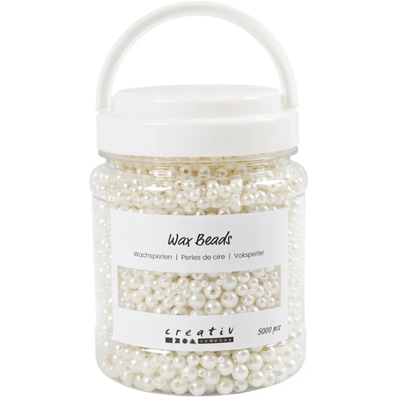 Wachsperlen, D 3-8 mm, Lochgröße 1,3-2,5 mm, ca. 5000, Perlmuttweiß, 430 g, 700 ml/ 1 Dose