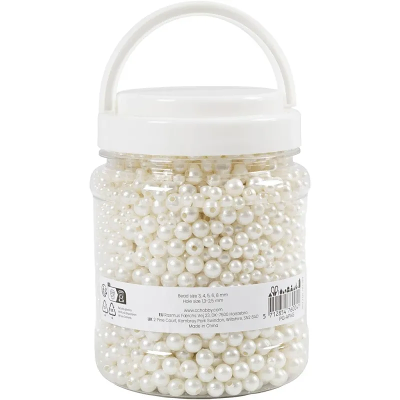 Wachsperlen, D 3-8 mm, Lochgröße 1,3-2,5 mm, ca. 5000, Perlmuttweiß, 430 g, 700 ml/ 1 Dose