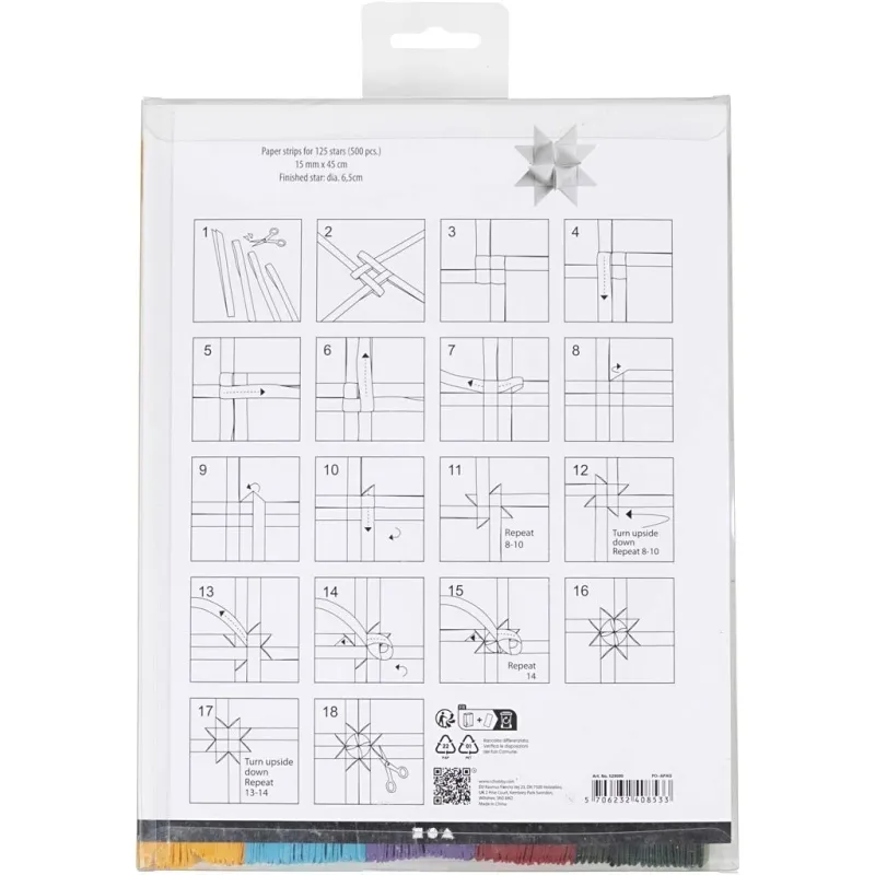 Papierstreifen für Sterne, L 45 cm, D 6,5 cm, B 15 mm, Sortierte Farben, 500 Stk/ 1 Pck