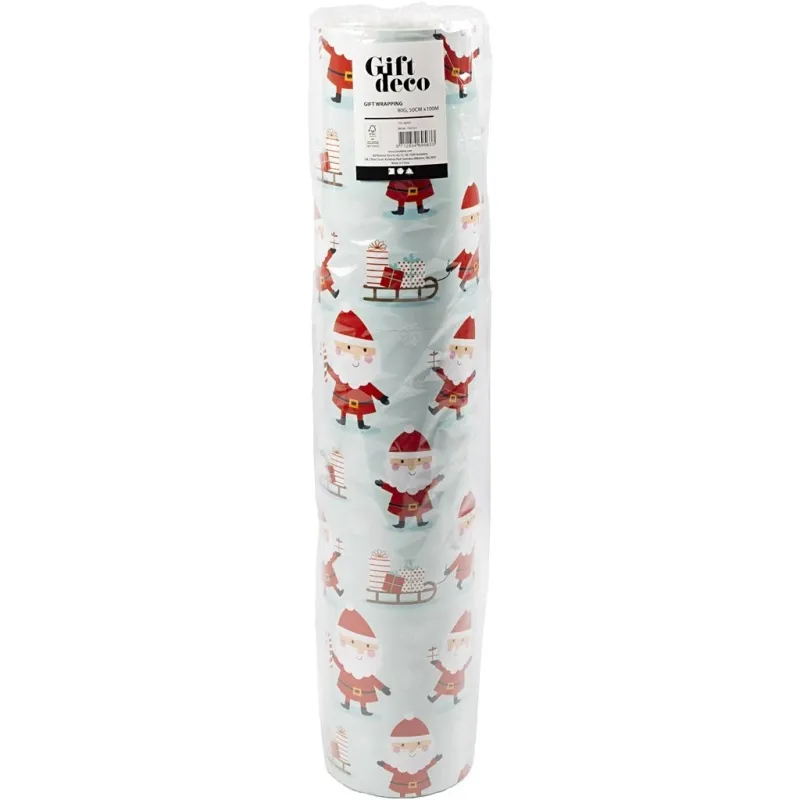 Geschenkpapier, Weihnachtsmann mit Schlitten, B 50 cm, 80 g, Mintgrün, 100 m/ 1 Rolle